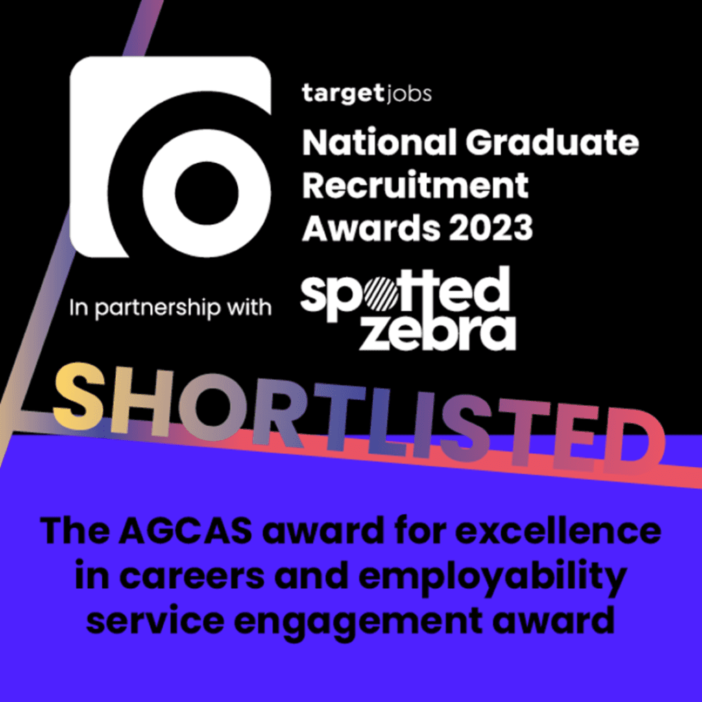 A graphic announcing the Tackling the Blues has been shortlisted for an AGCAS award. 