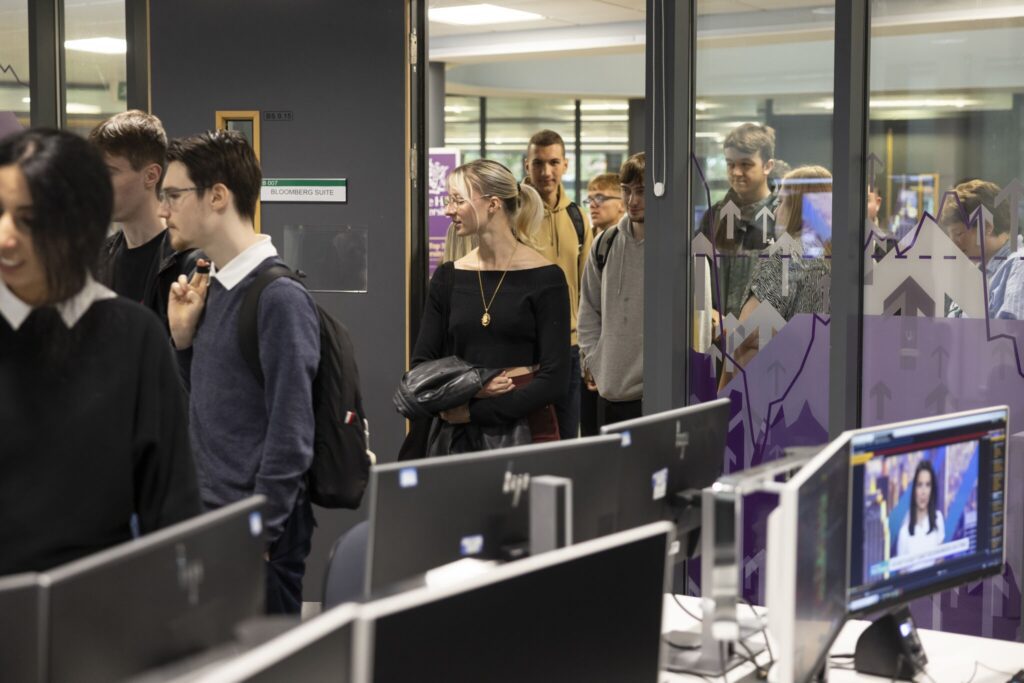 Staff and students at the Bloomberg suite launch event